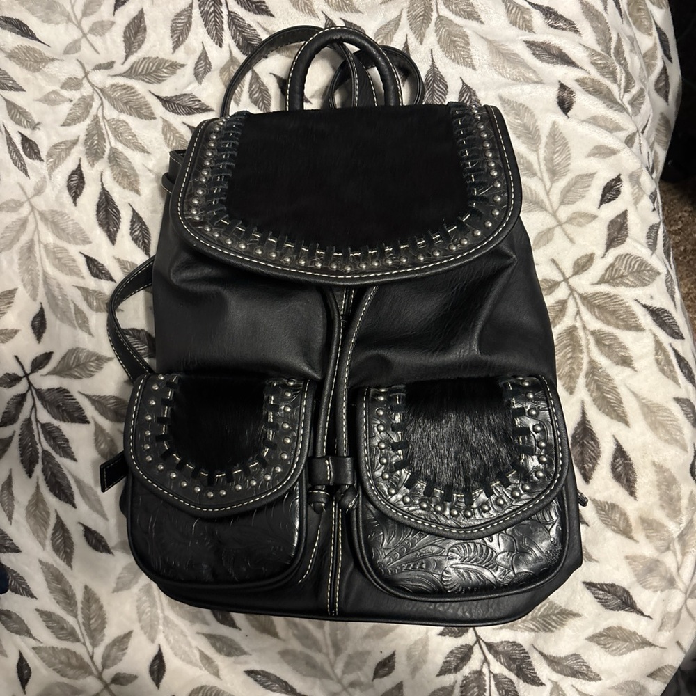 Black Leather Trinity Ranch Backpack - image 3